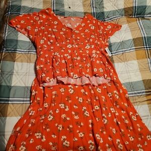 Bright Coral Floral Midi Dress